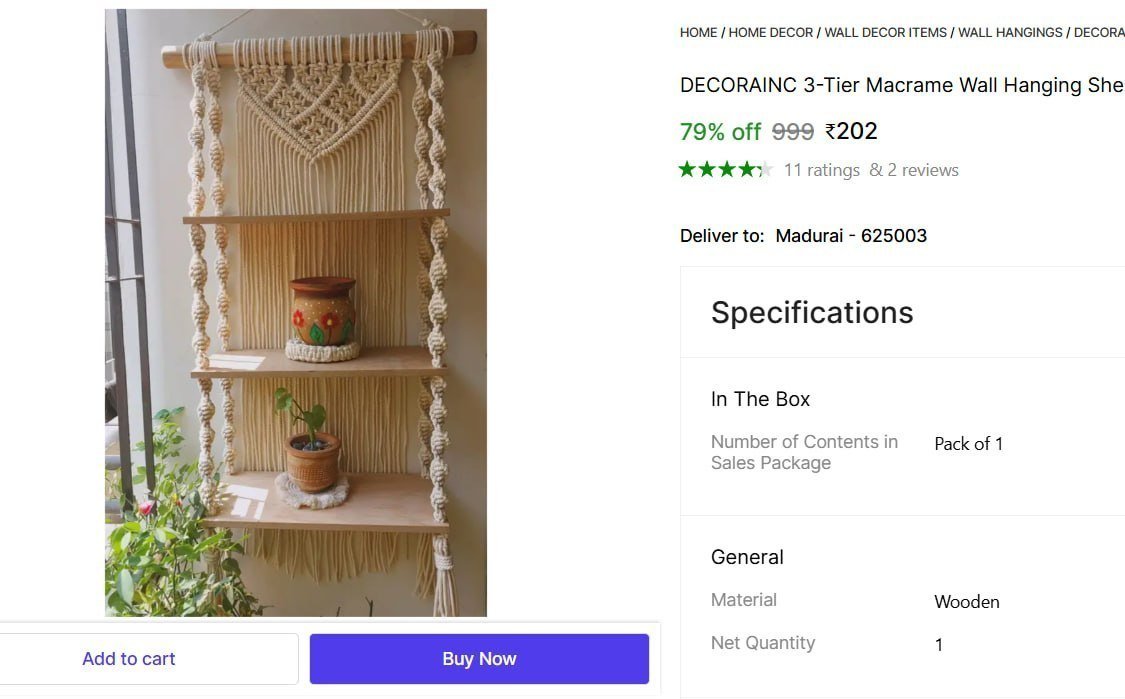 Macrame Wall Hanging Shelf 202