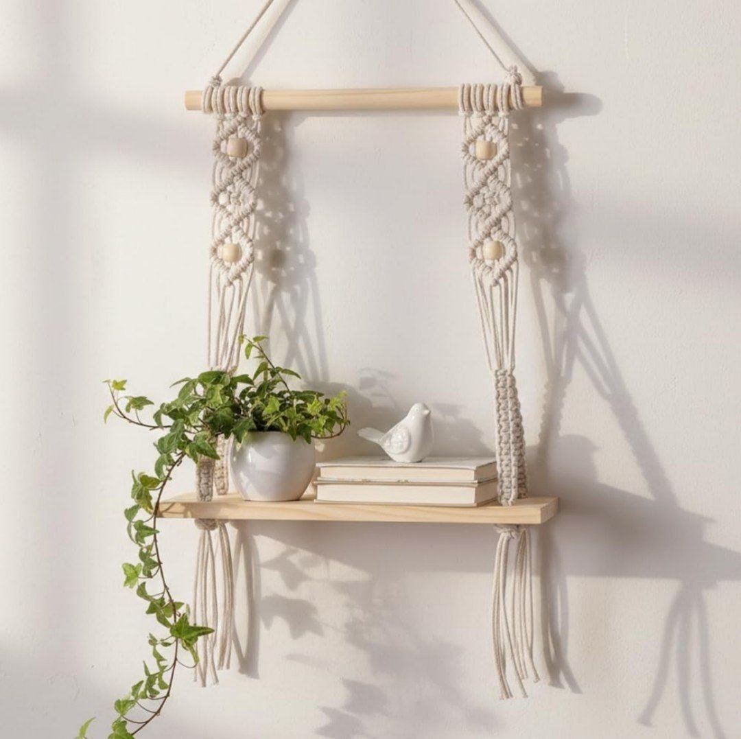 Macrame Wall Hanging Shelf Wood Floating Shel