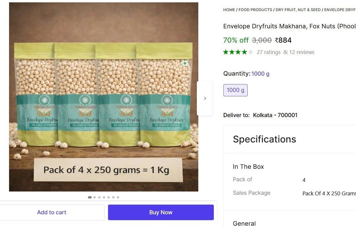 Makhana 1 Kg (250g X 4) 884