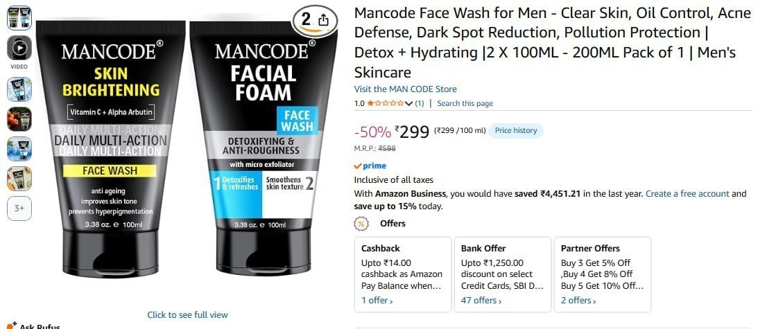 Mancode Face Wash For Men 299