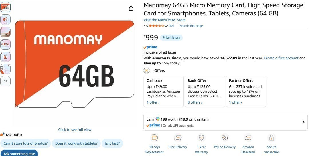 Manomay 64gb Micro Memory Card 999 Regular 14