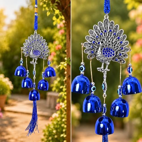 Masi Hub Peacock Metal Evil Eye Wind Chimes For Ho