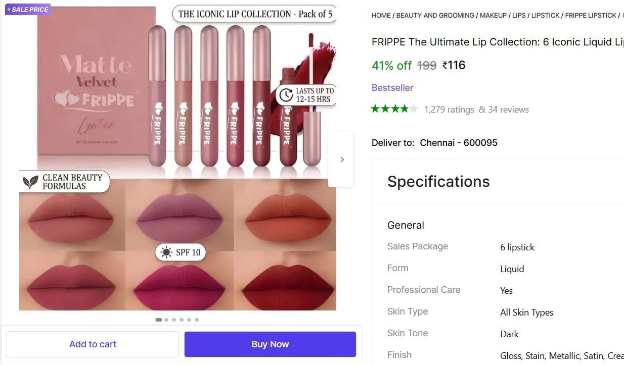 Matte Lipstick Pack Of 6 116