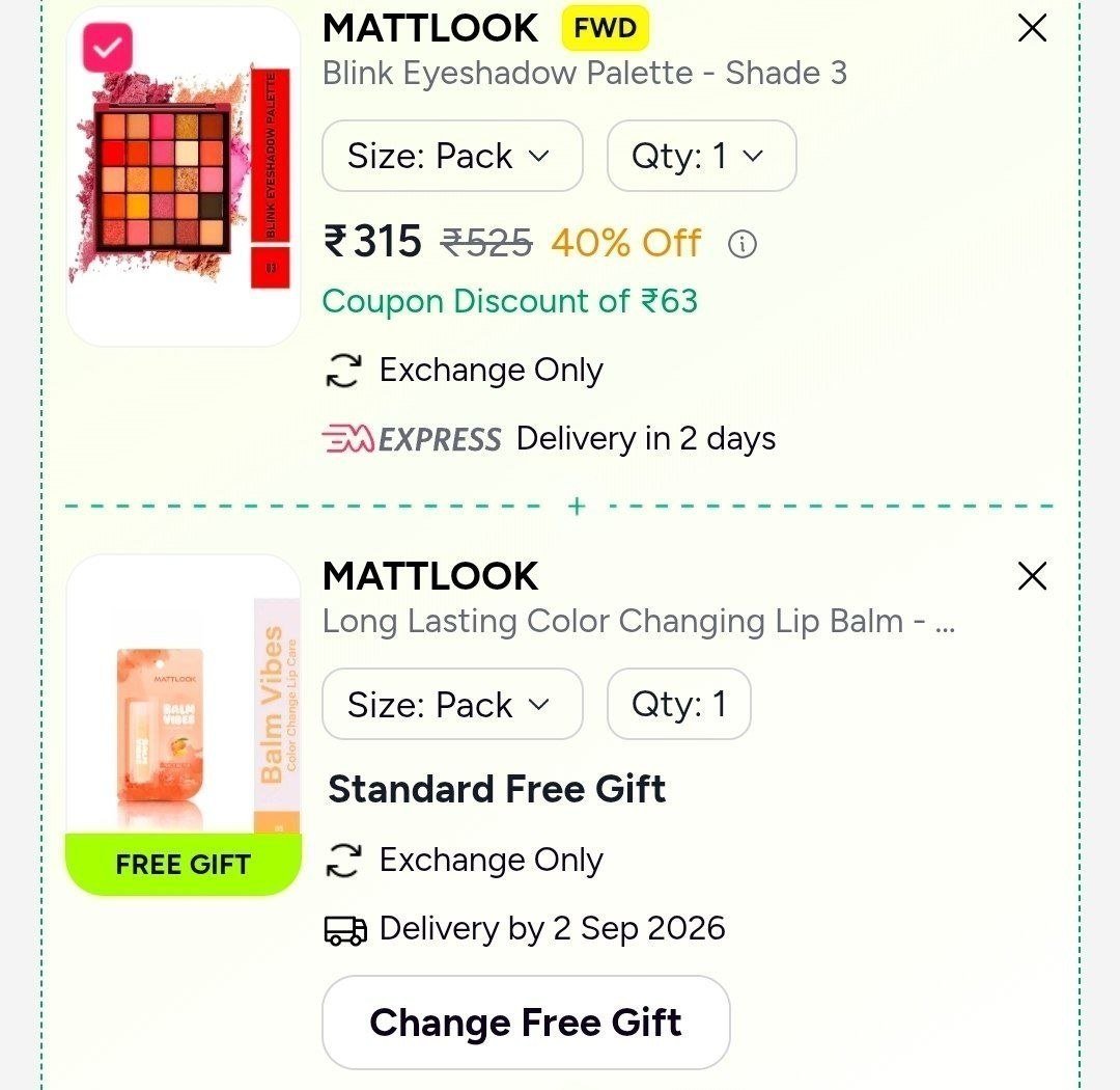 Mattlook Lip Balm On Order Above 249palette -