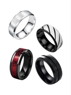Meenaz Unisex Set Of 4 Silver-plated Textured Fing