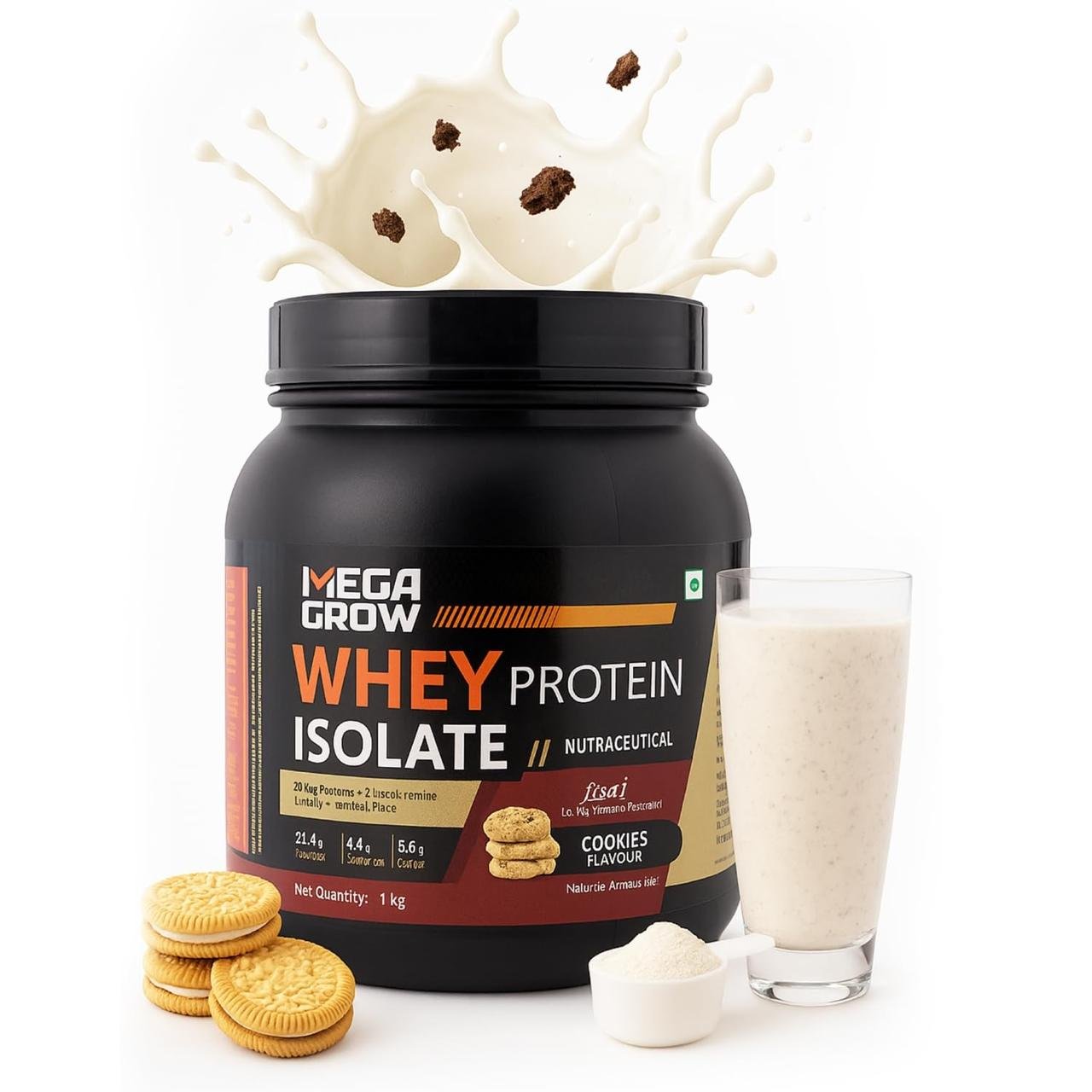 Megagrow Whey Protein Isolate Cookies Cream Flavor