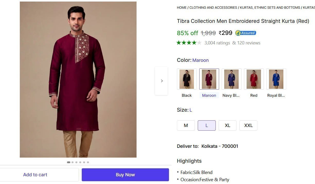 Men Embroidered Straight Kurta 299