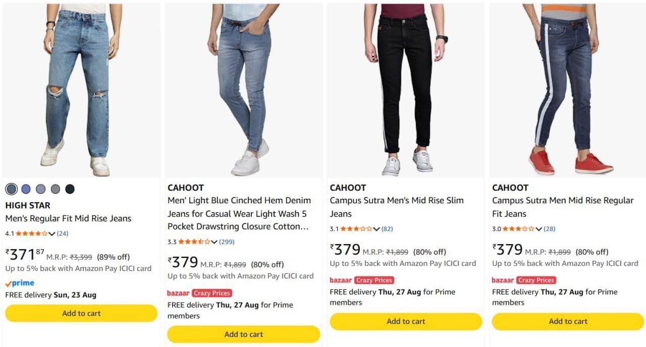 Men Jeans Starts At 371