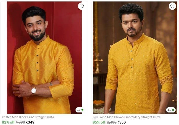 Men S Block Print Straight Kurta 349 Men S Ch