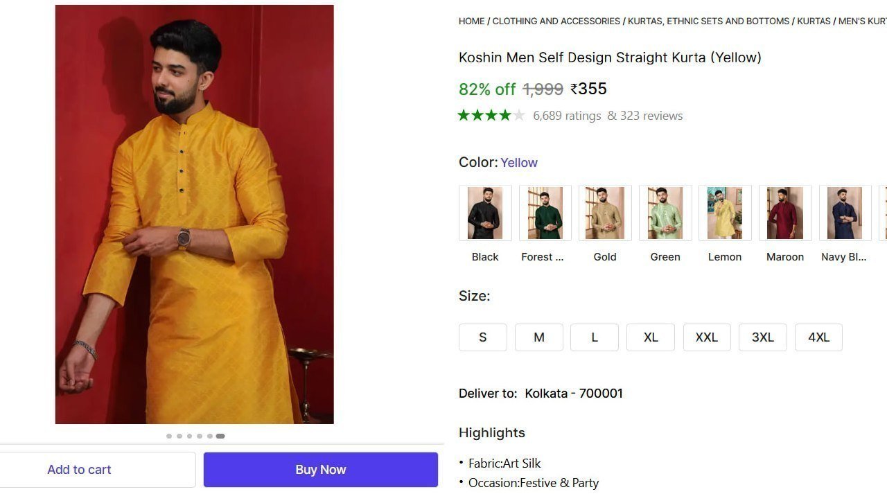 Men S Block Print Straight Kurta At 355 Men S