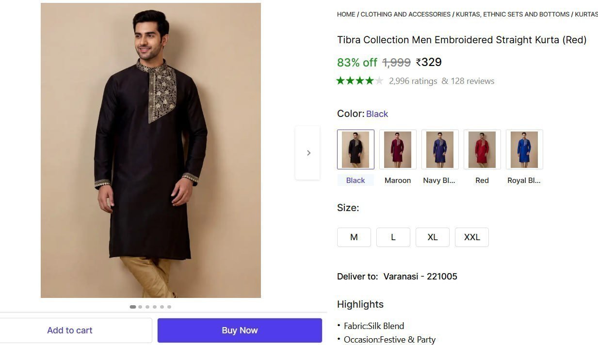 Men S Embroidered Straight Kurta 329