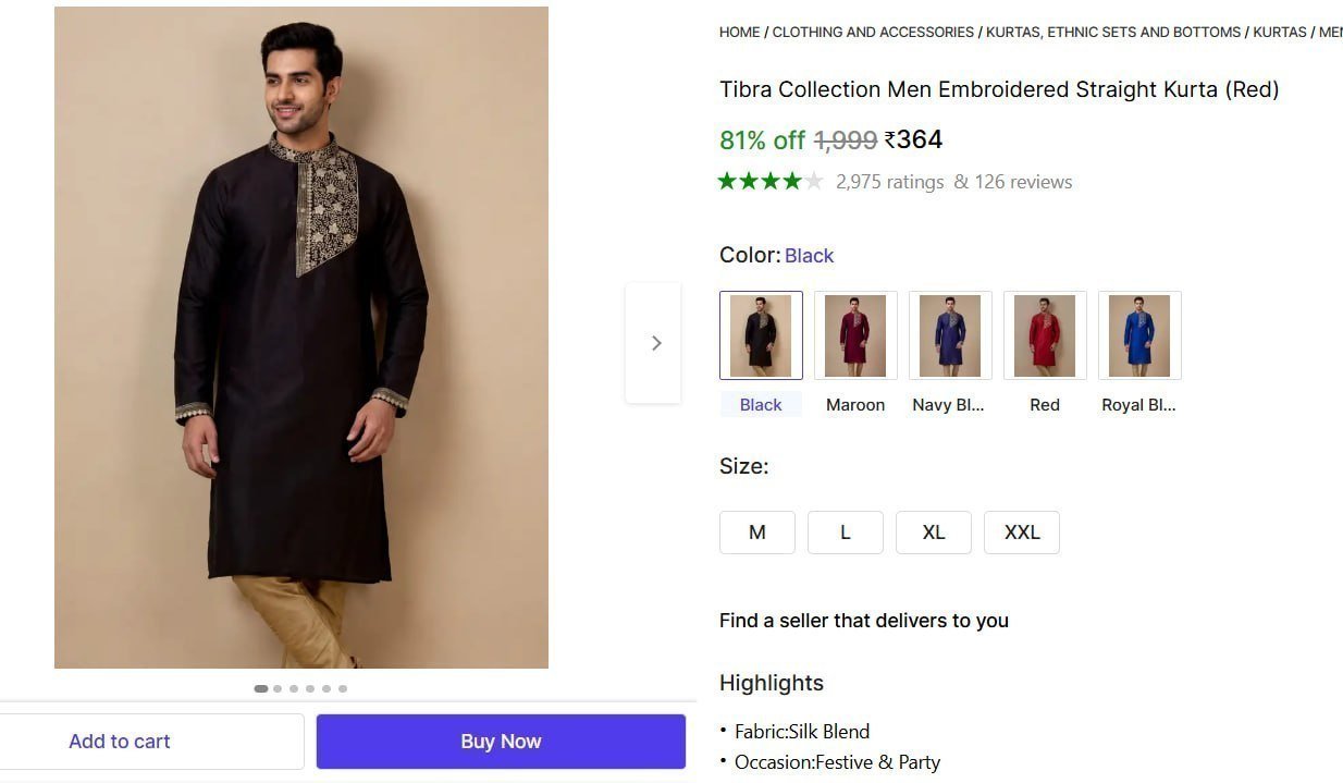 Men S Embroidered Straight Kurta 364