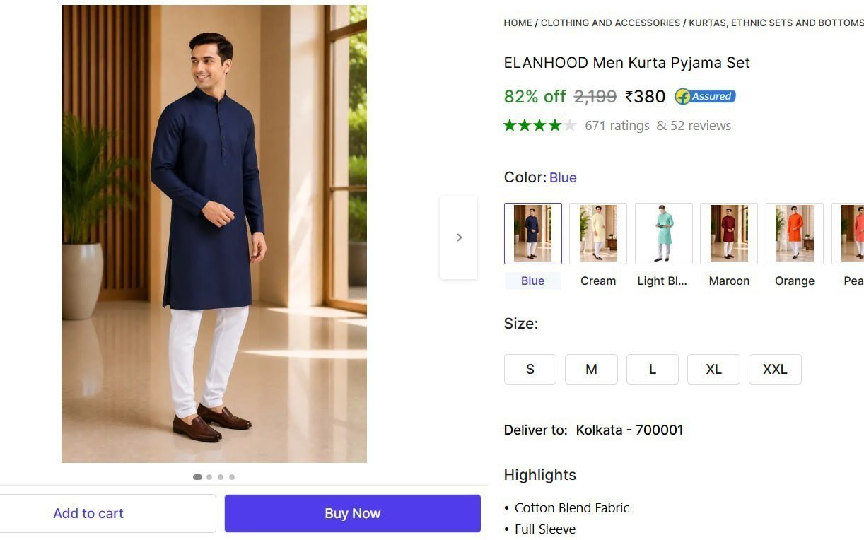 Men S Kurta Pyjama Set 380