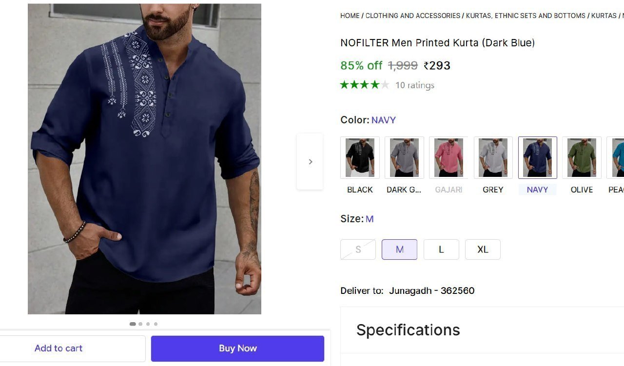 Men S Printed Kurta (dark Blue) 293