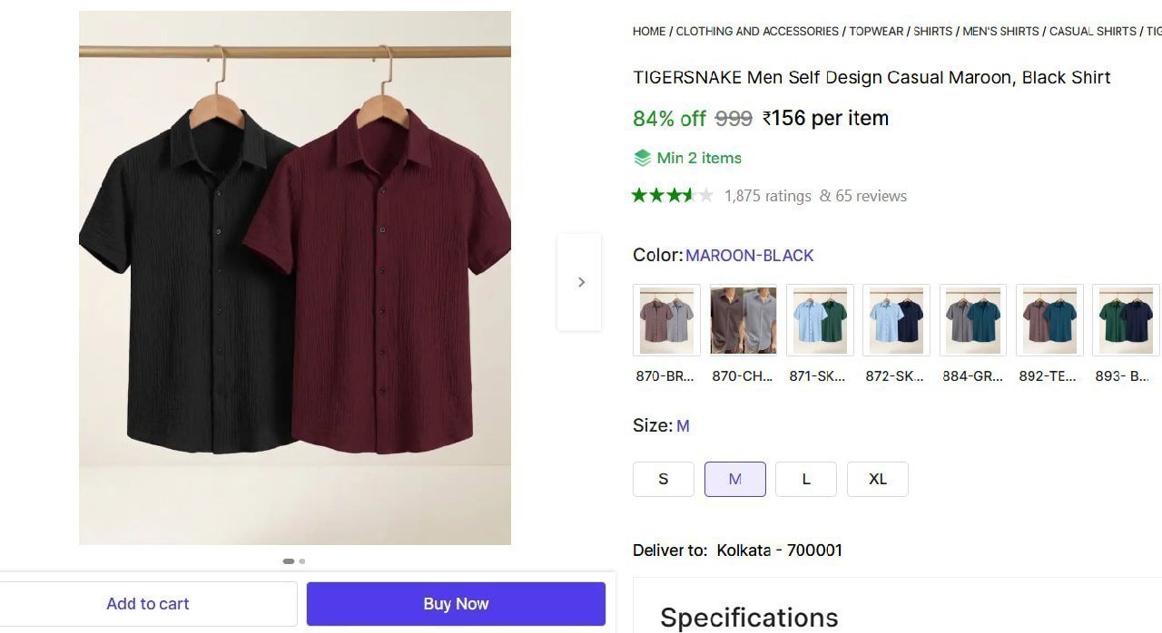 Men S Self Design Casual Shirt 156 Min Buy - 2
