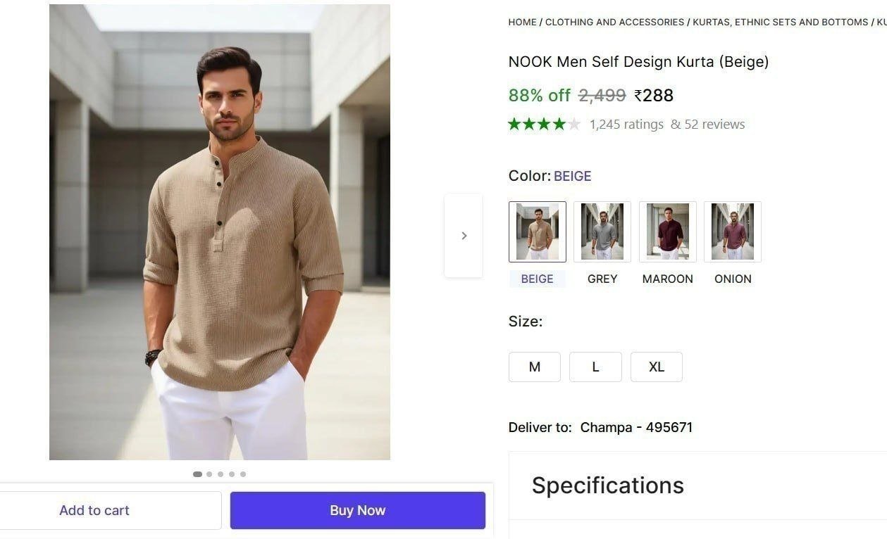 Men S Self Design Kurta 288more -