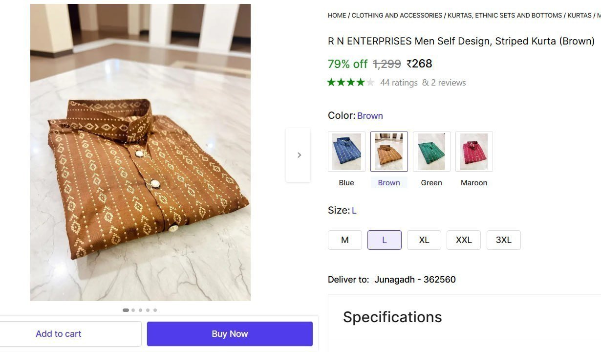 Men S Self Design Striped Kurta (brown) 268