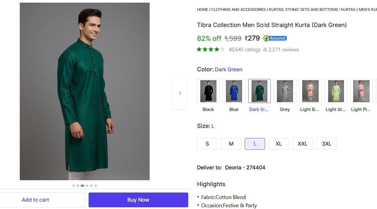 Men S Solid Straight Kurta 279 Check All Sizes Col