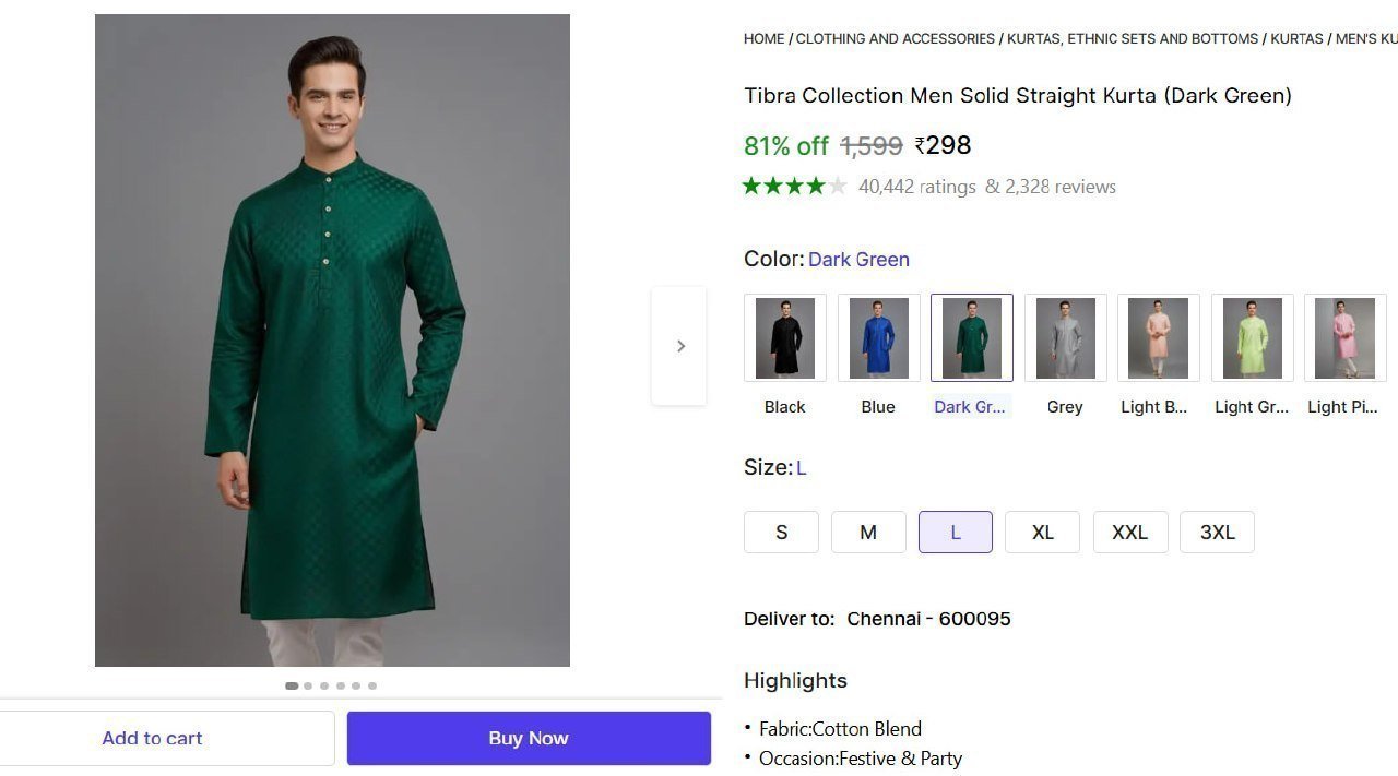 Men S Solid Straight Kurta 298 Check All Size