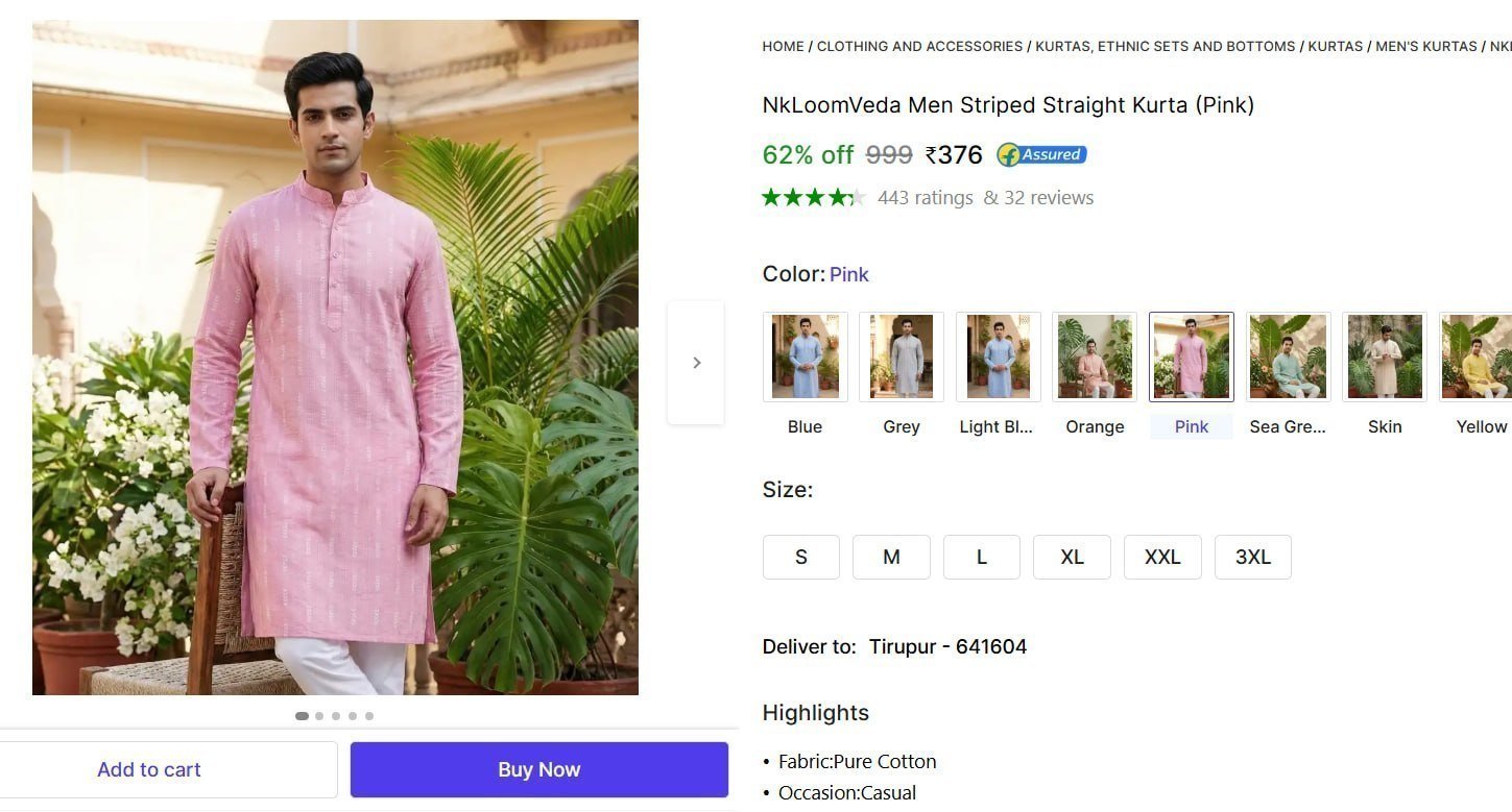 Men S Striped Straight Kurta (pink) 376