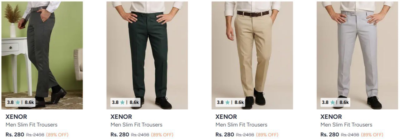 Men Slim Fit Trousers Starting From 280 -