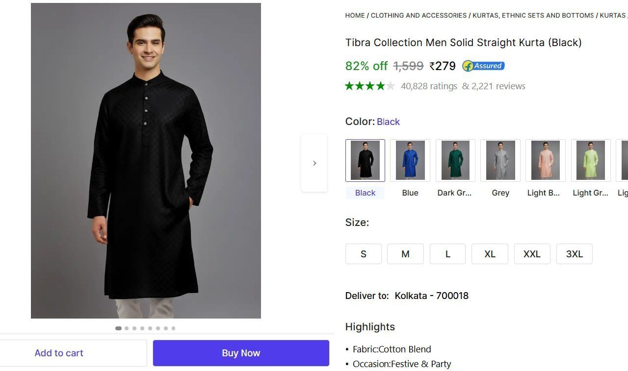 Men Solid Straight Kurta (black) 279