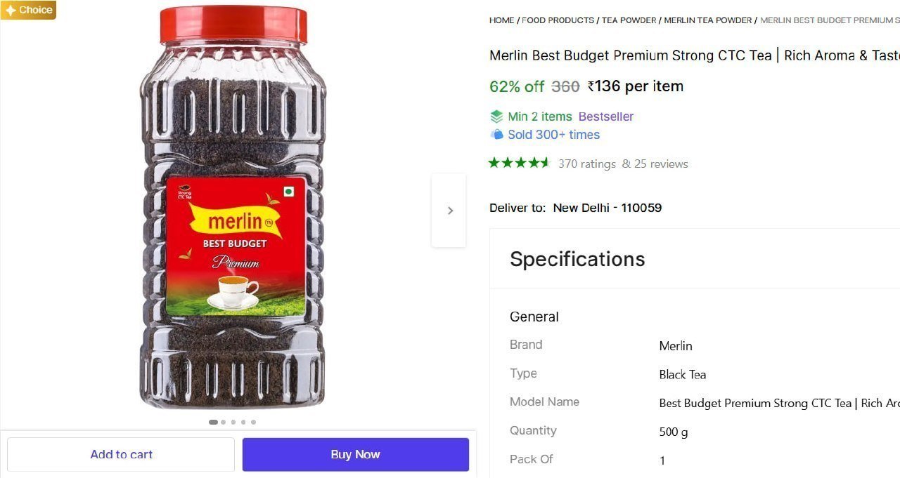 Merlin Best Budget Premium Strong Ctc Tea (50