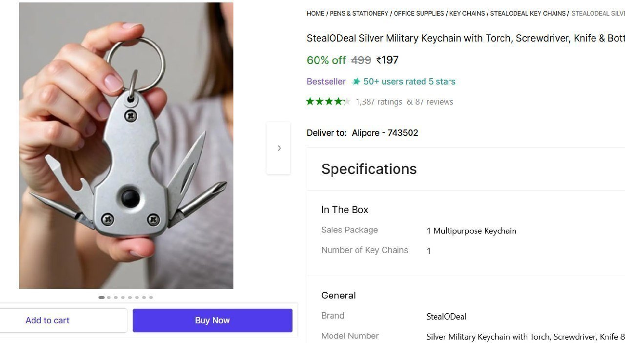 Military Keychain With Torch Screwdriver Knif