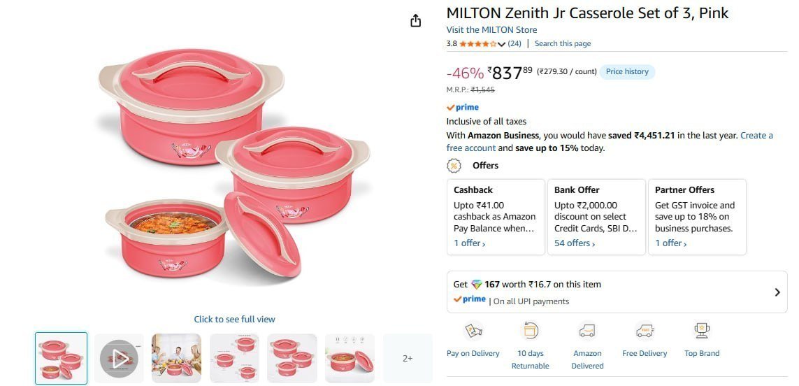 Milton Zenith Jr Casserole Set Of 3 Pink 837