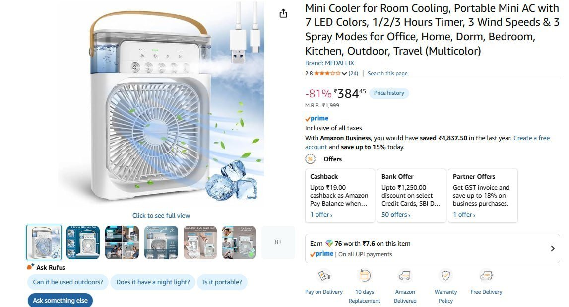 Mini Cooler For Room Cooling 384