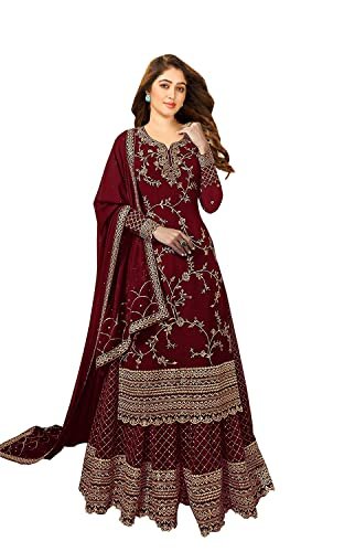 Miss Ethnik Women S Maroon Faux Georgette Sti