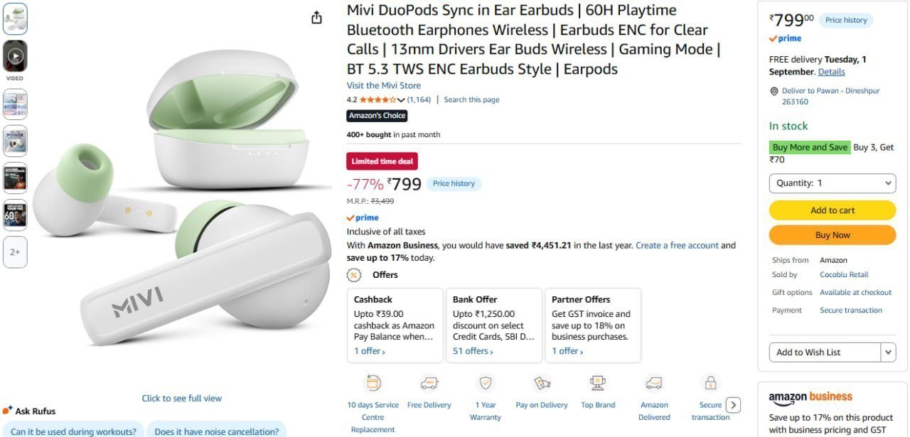 Mivi Duopods Sync In Ear Earbuds 799