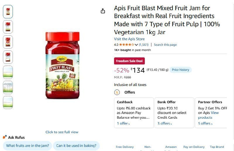 Mixed Fruit Jam 1kg Jar 134