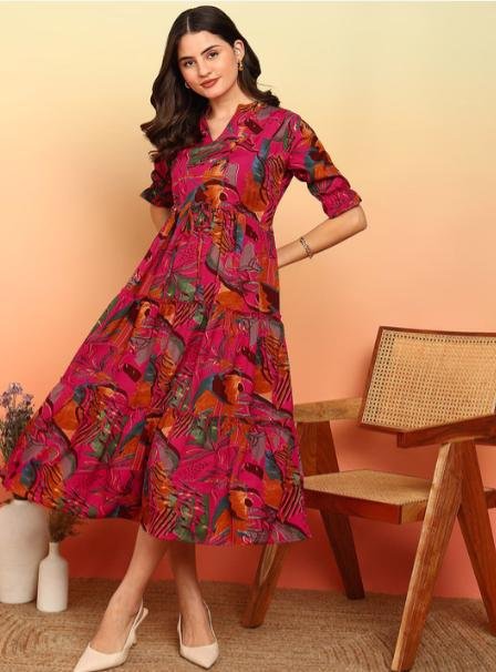 Moda Rapido Print Crepe A-line Midi Dress 490