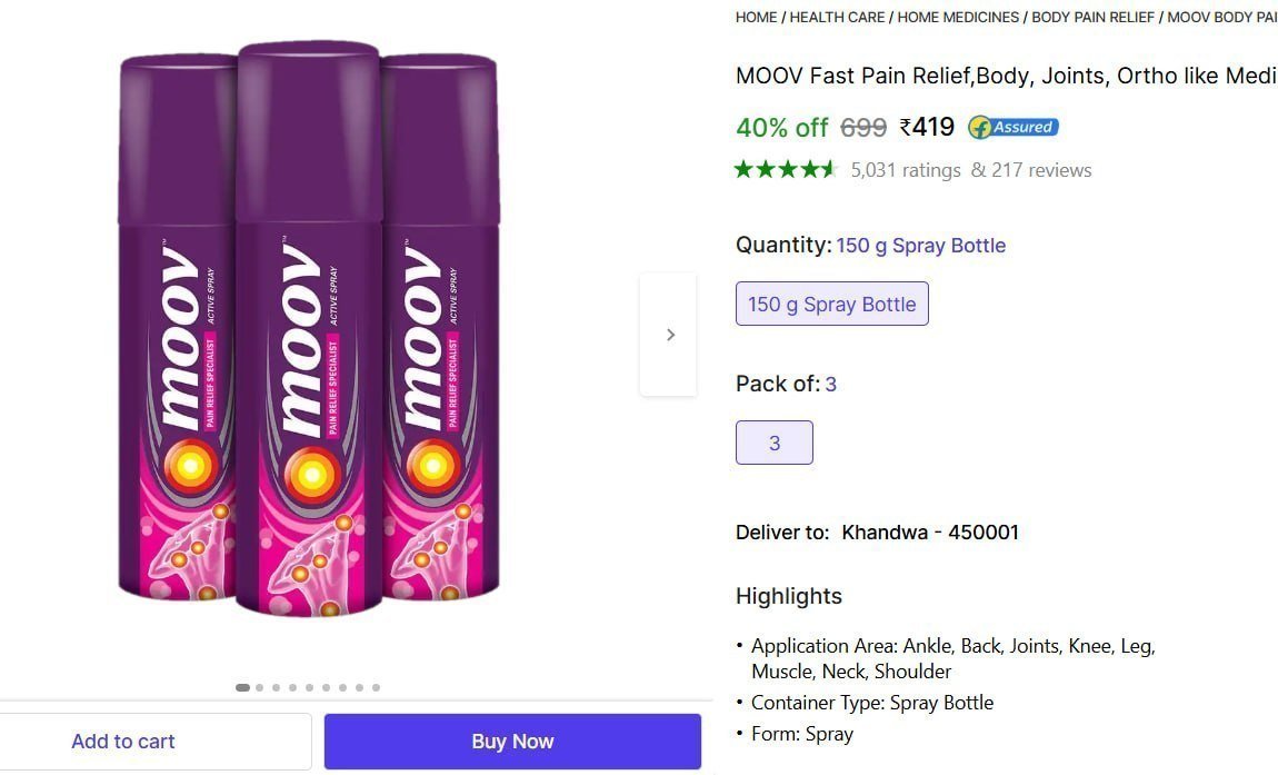 Moov Fast Pain Relief Spray (3 X 50 G) 419