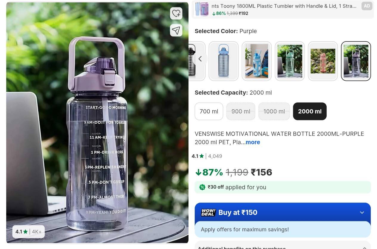 Motivation Water Bottle 2l At 156 Buy Fast Be
