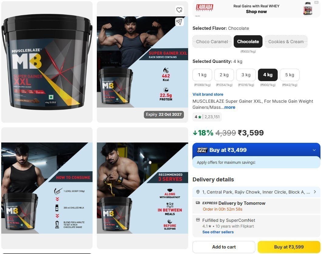 Muscleblaze Super Gainer Xxl 4kg - Chocolate 3599