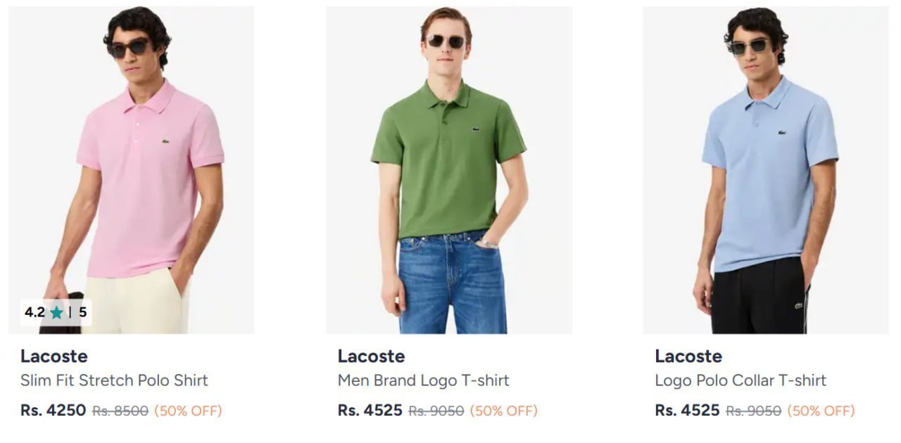 Myntra 50 On Lacoste Clothing