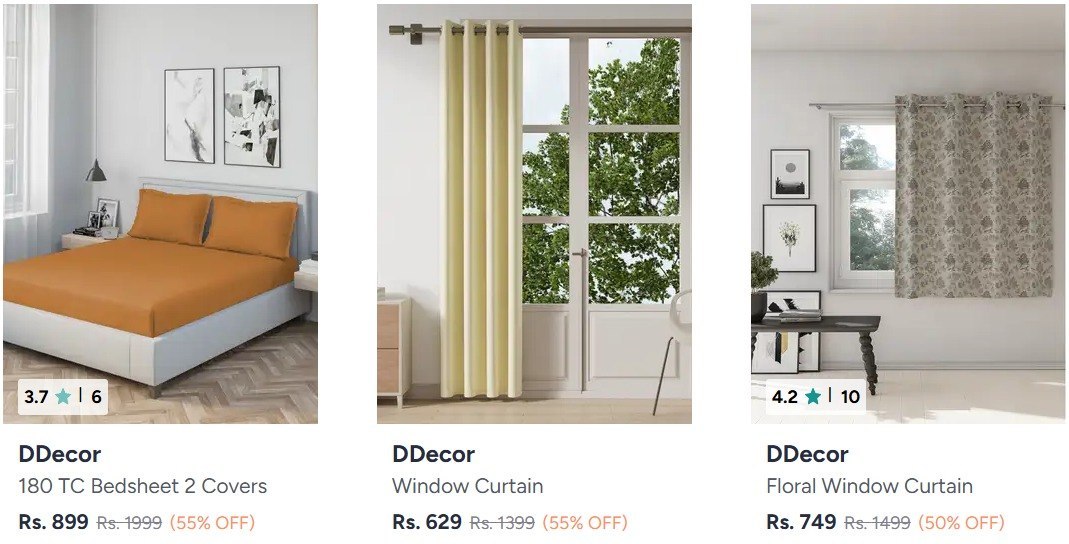 Myntra 55 On Ddecor Bedsheets And Curtains Link