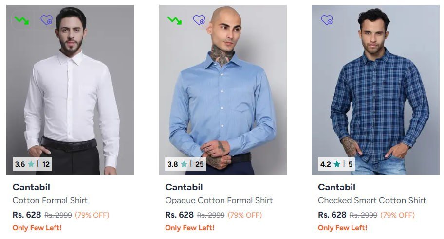 Myntra 70-80 On Cantabil Clothing Men Shirts 