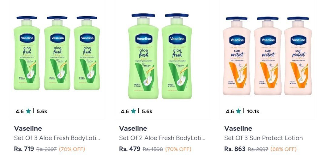 Myntra 70 On Vaseline Beauty Products
