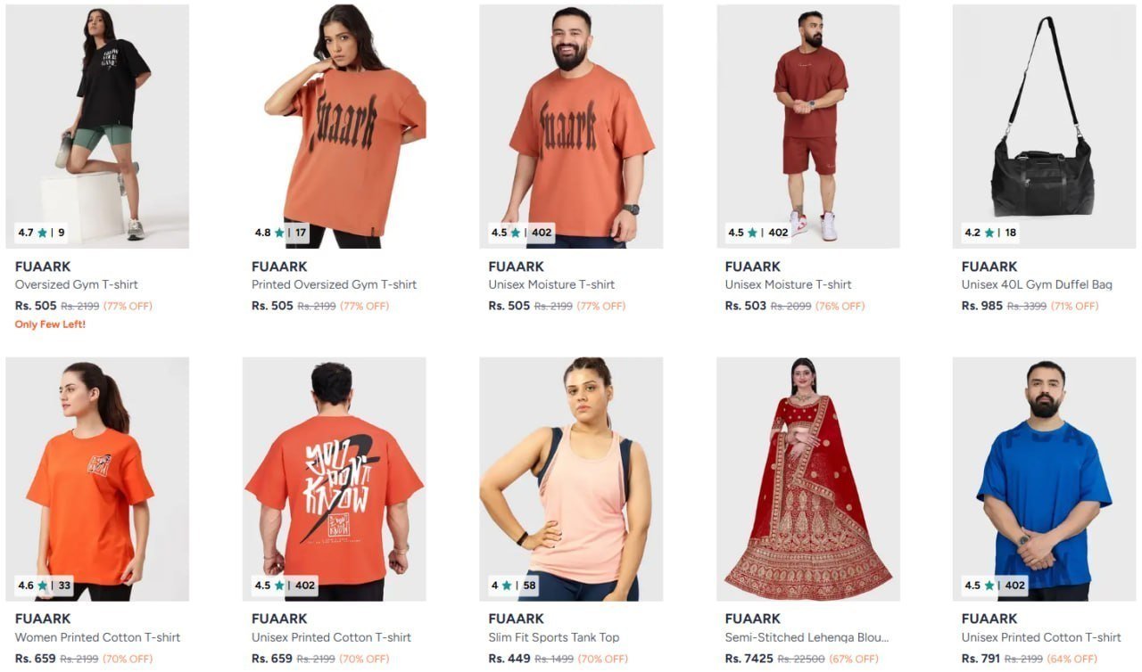 Myntra 77 On Fuaark Sports Clothing Men Women