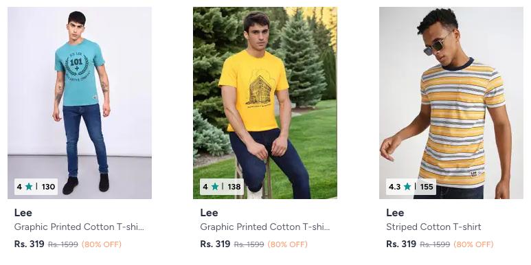 Myntra 80 On Branded Men S T-shirts Wrangler Lee