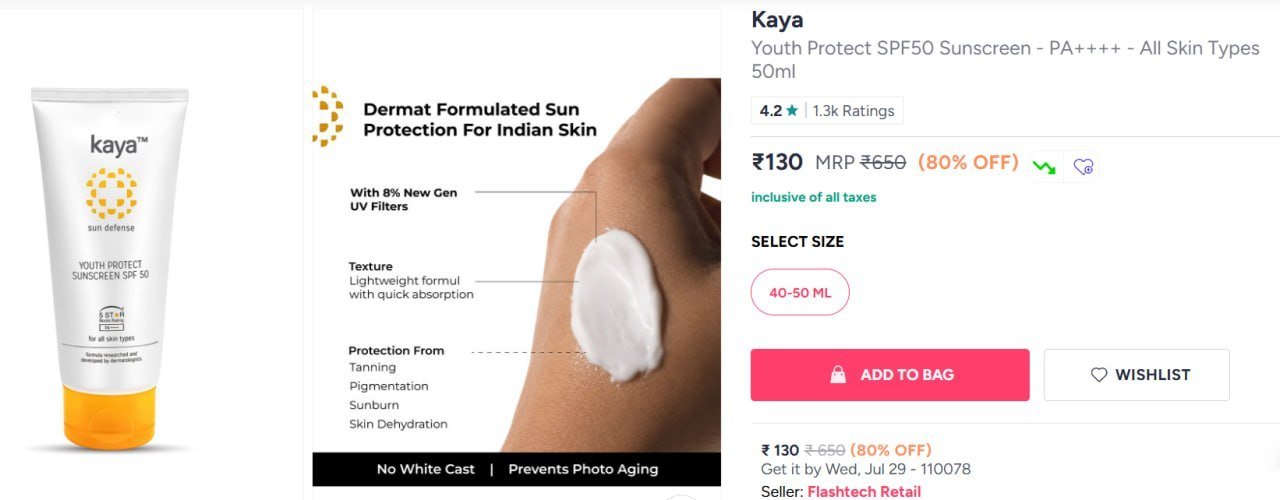 Myntra 80 On Kaya Youth Protect Spf50 Sunscreen - 