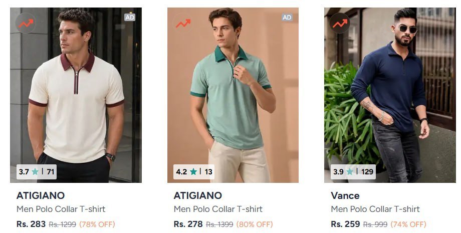 Myntra 80 On Men S Clothing Tees Under 299- S