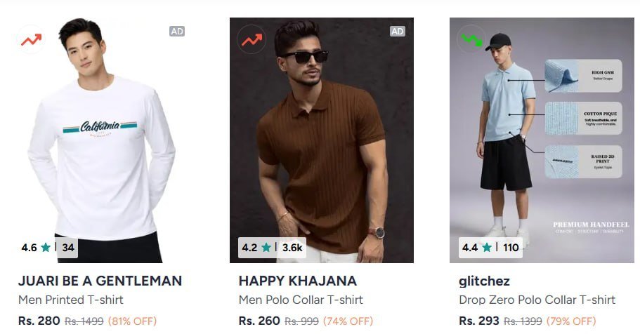 Myntra 80 On Men S Clothingtees Under 299- Sh