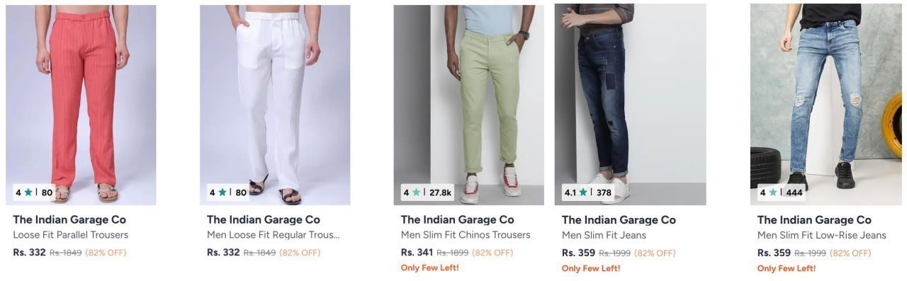 Myntra 82 On The Indian Garage Clothing Trous