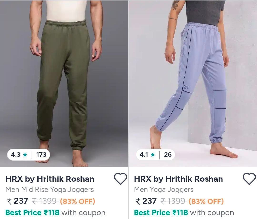 Myntra 83 On Hrx Clothing Men B Low To High Trackp