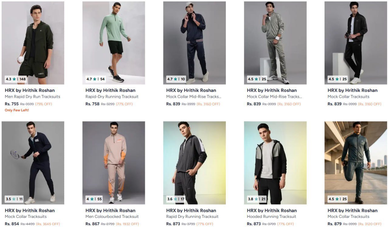 Myntra 84 On Hrx Clothing Men B Low To High Trackp
