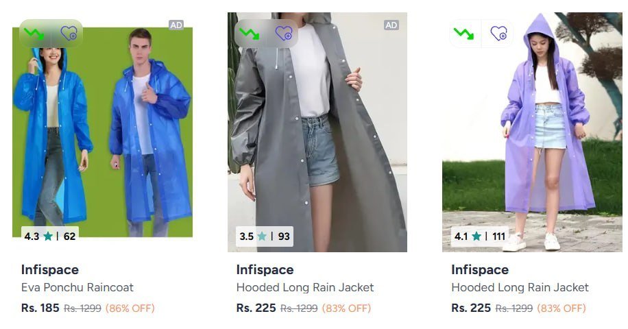 Myntra 86 On Infispace Raincoats Starting Fro